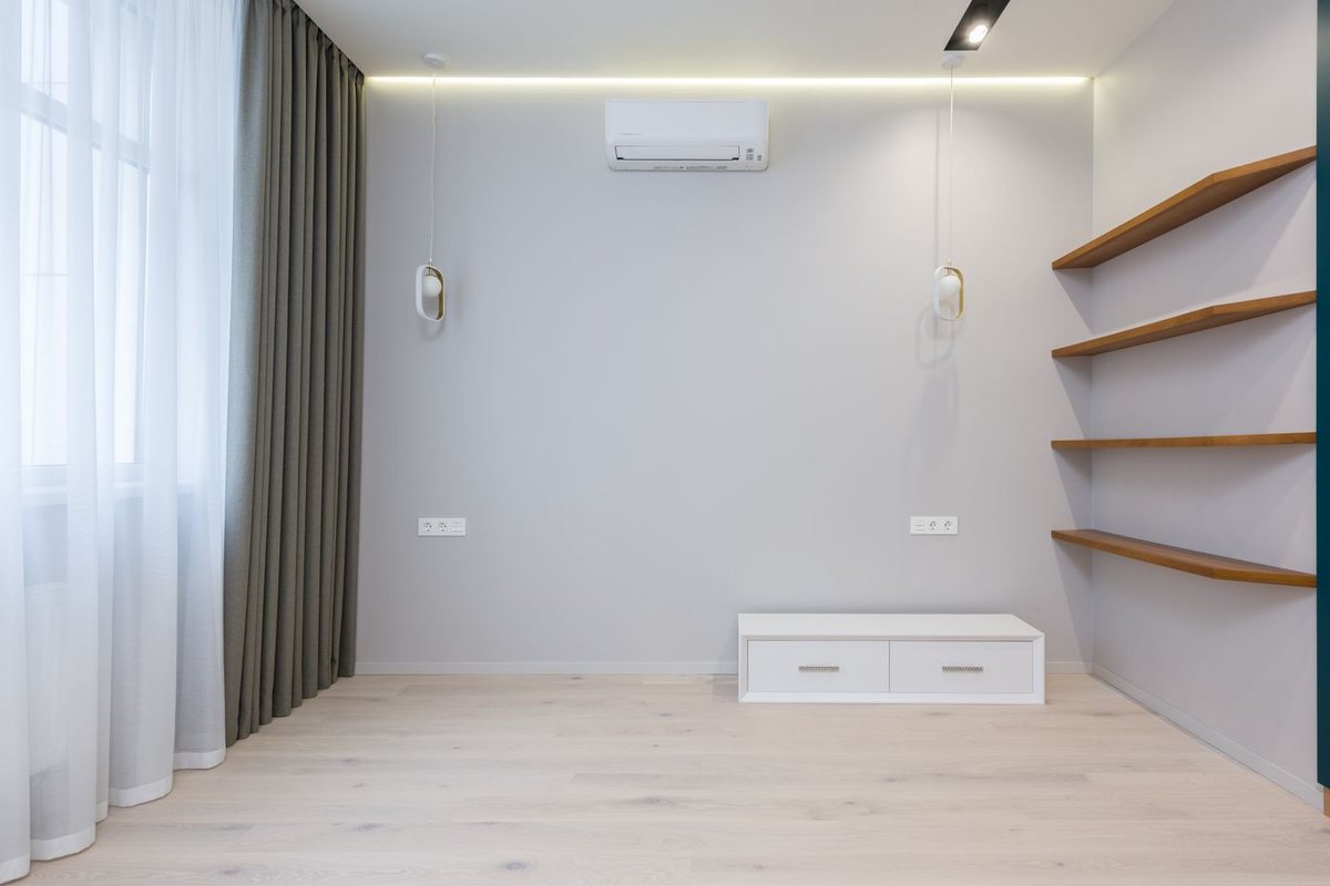 Ductless mini-split indoor head unit mounted on an interior wall